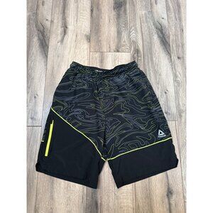 Reebok Boys 18 XXL Athletic Shorts Black Swirl & Neon Green Pattern